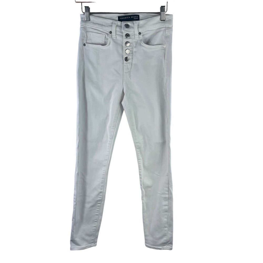 Veronica Beard Debbie Skinny Button Fly White Wash Jeans
